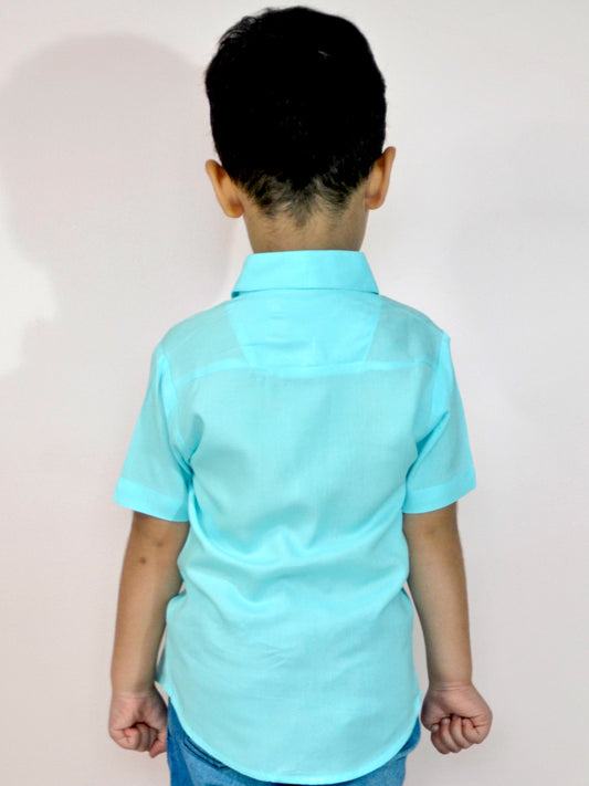 Pastel shade rayon half sleeve shirt for boys - Blue