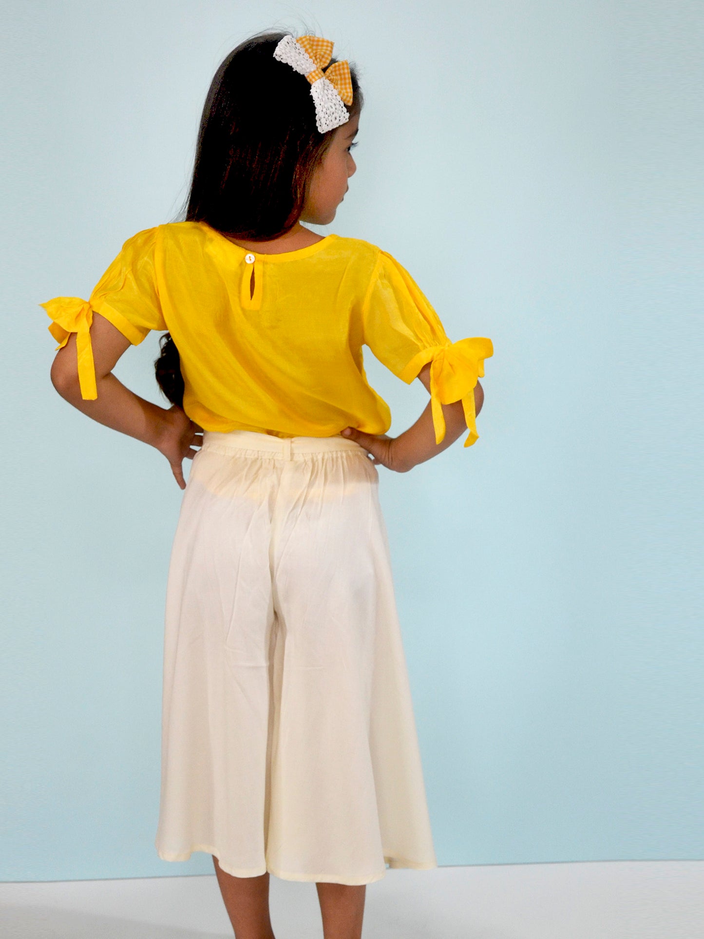 Gardinia Flared cotton culottes pants with tie up belt - White