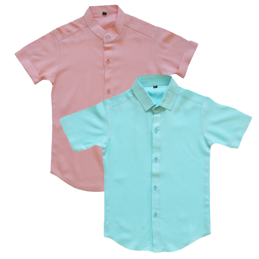 Pastel shade rayon shirts for boys - Combo of 2 - Blue & Pink