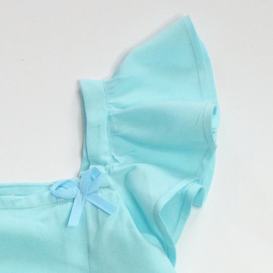 Gardinia Periwinkle bows on ruffle sleeve flared cotton top and shorts - Blue