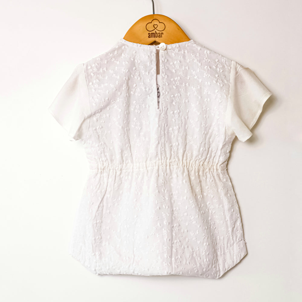 Gardinia Cotton embroidery raglan sleeve romper with collar - White