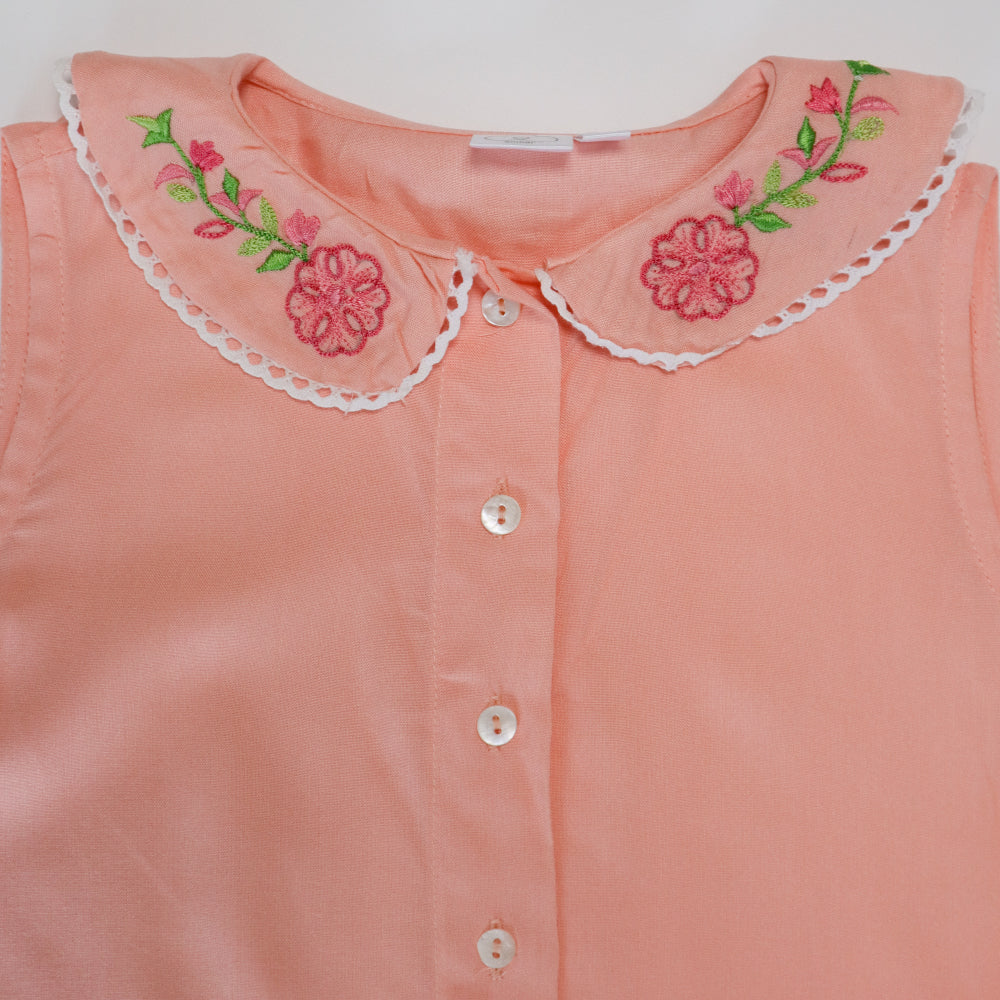 Gardinia Cherry Blossom embroidery sleevless top and capris cotton night suit - Pink