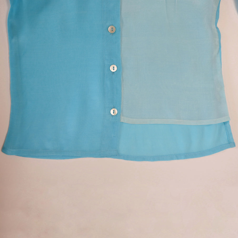 Gardinia Full sleeve dual color asymmetrical hi – low muslin shirt – Blue