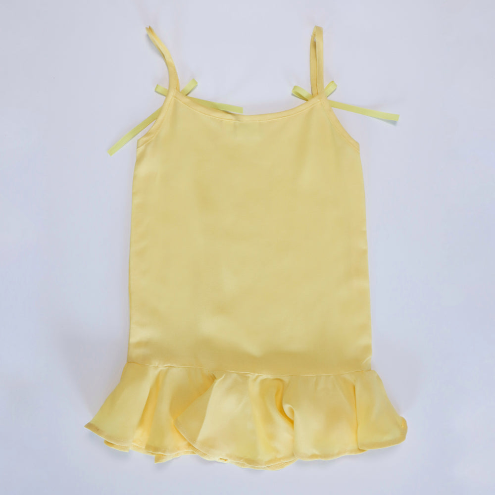 Gardinia sleeveless ruffle hem cotton slip nightie set of 2 – Pink and Yellow