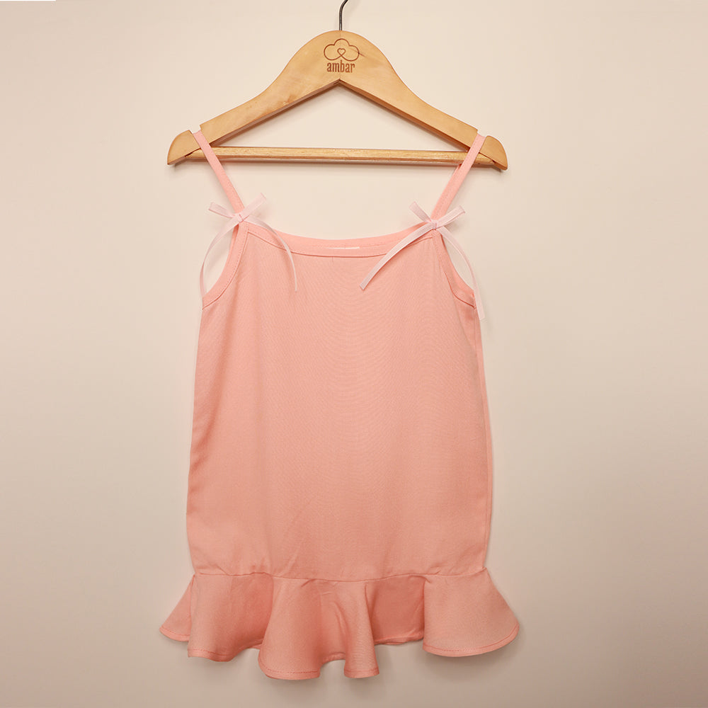 Gardinia sleeveless ruffle hem cotton slip nightie set of 2 – Pink and Yellow