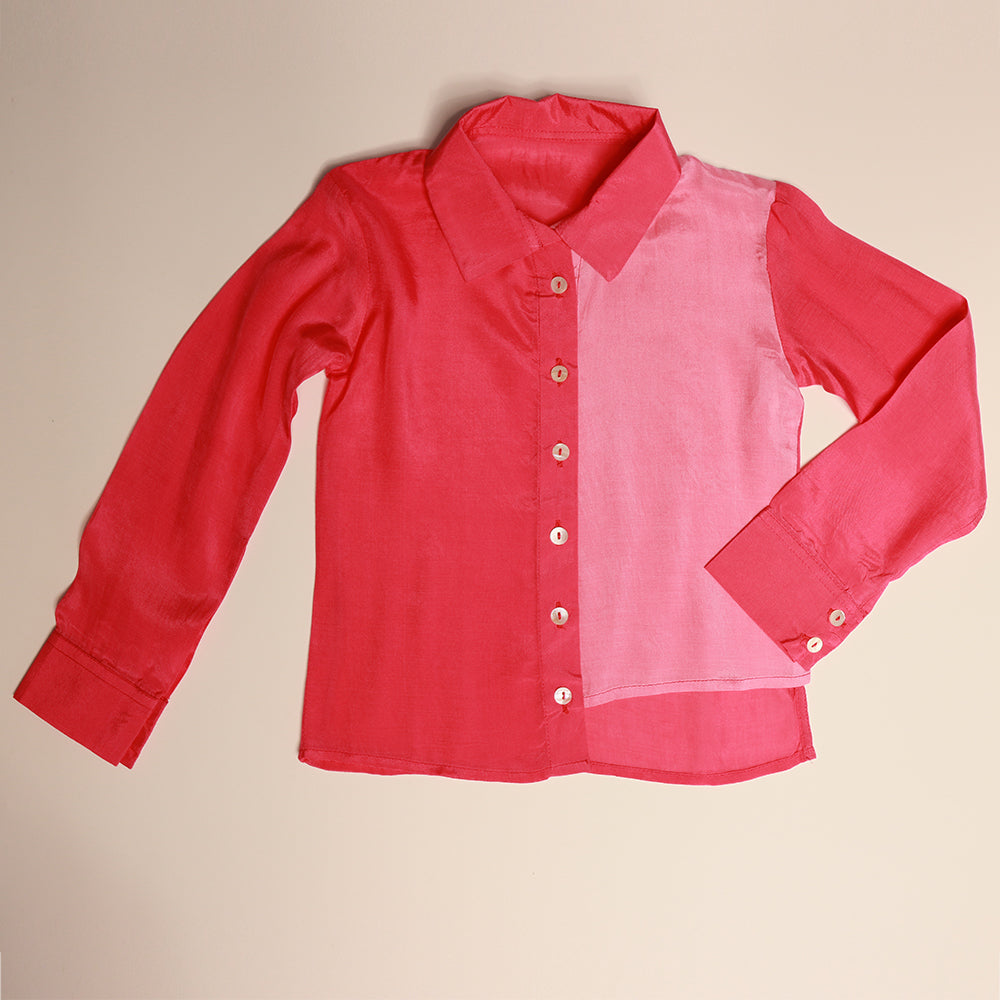 Gardinia Full sleeve dual colour asymmetrical hi – low muslin shirt – pink