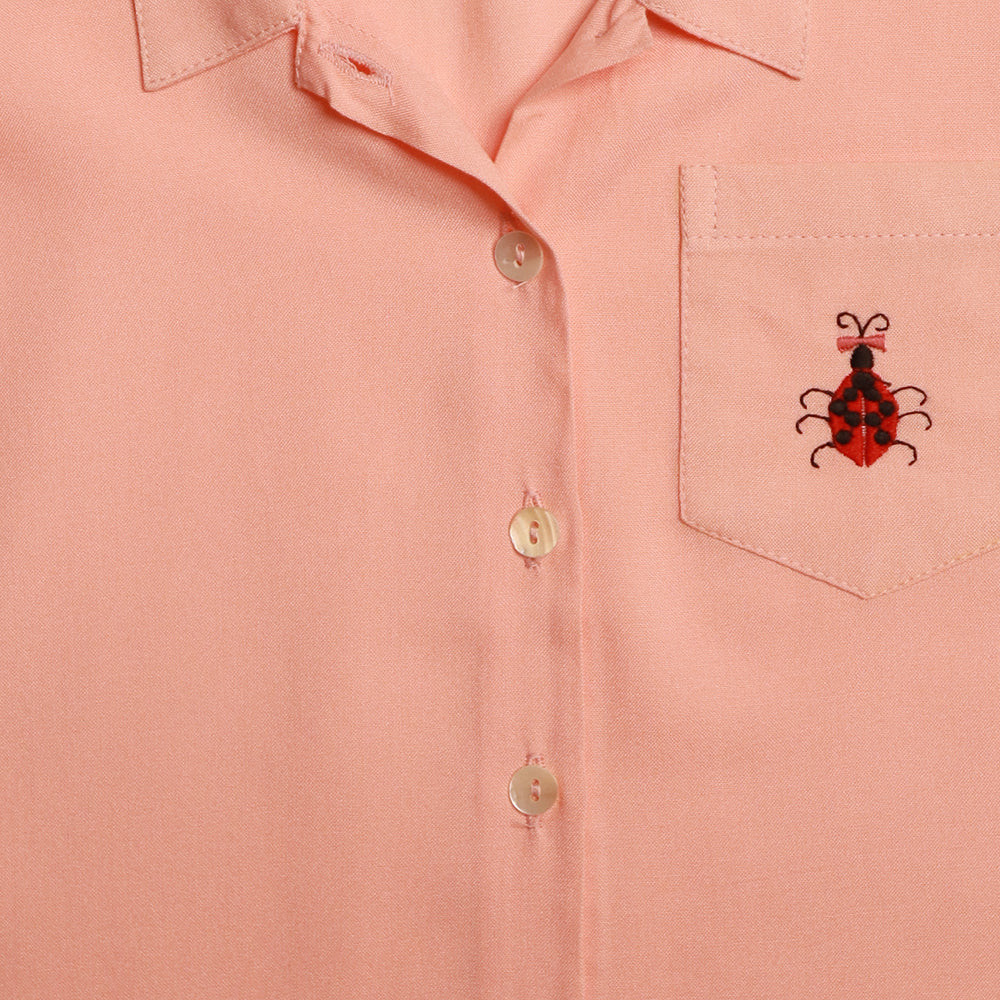 Gardinia Beetle embroidery statement collar cotton shirt - Pink