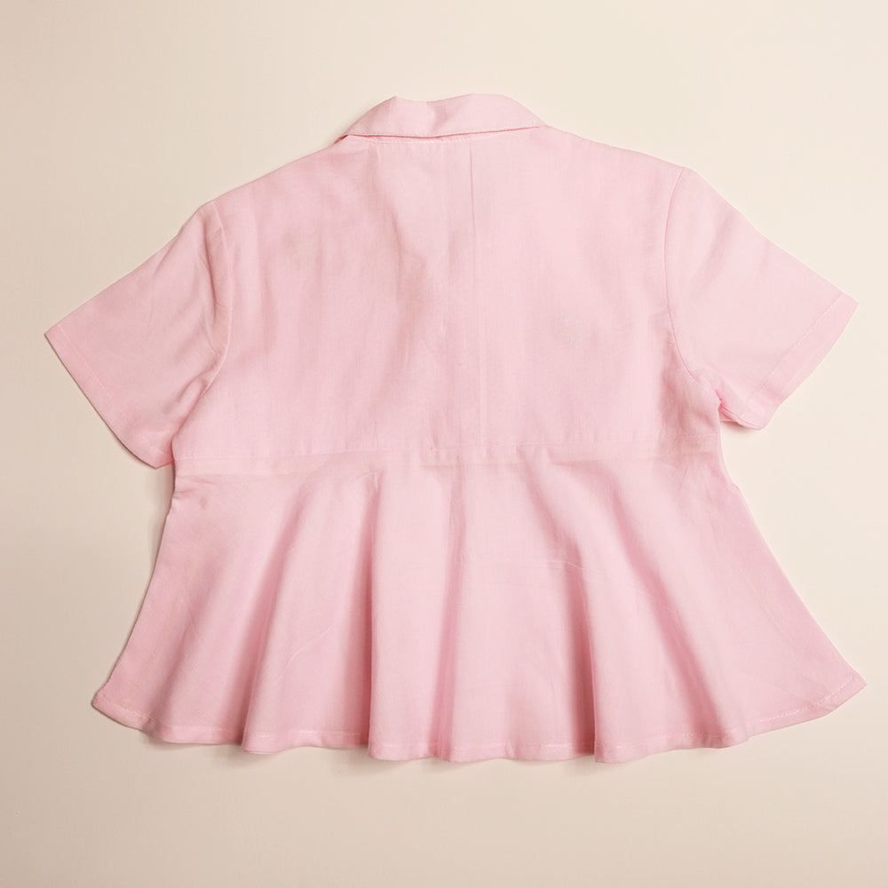 Gardinia Bee embroidery flared cotton mulmul shirt - Pink