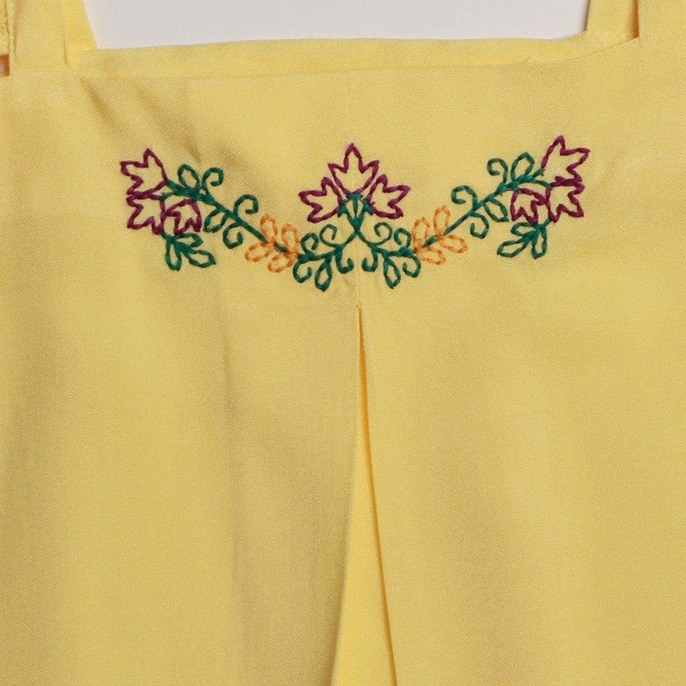 Gardinia tulip veil square neck frill hem cotton frock dress - Yellow