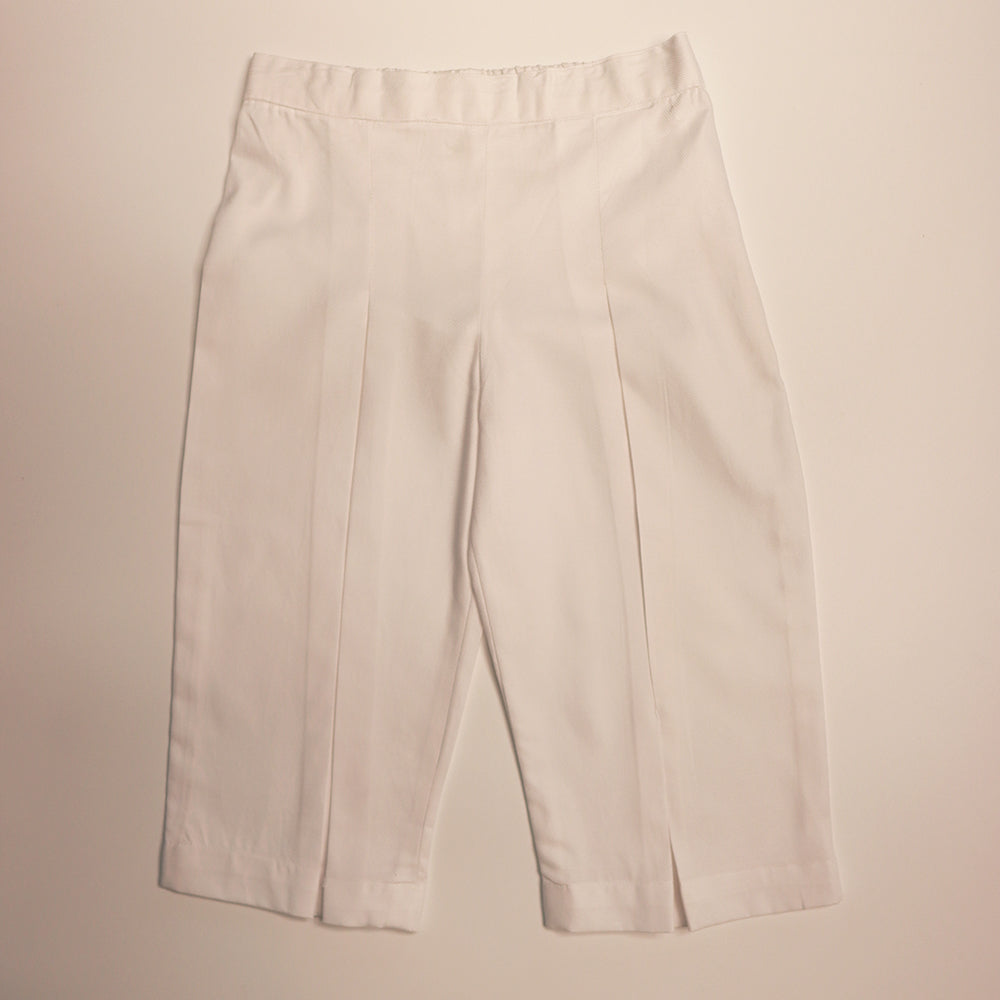 Gardinia Front pleat slit hem culotte cotton dobby pants - White
