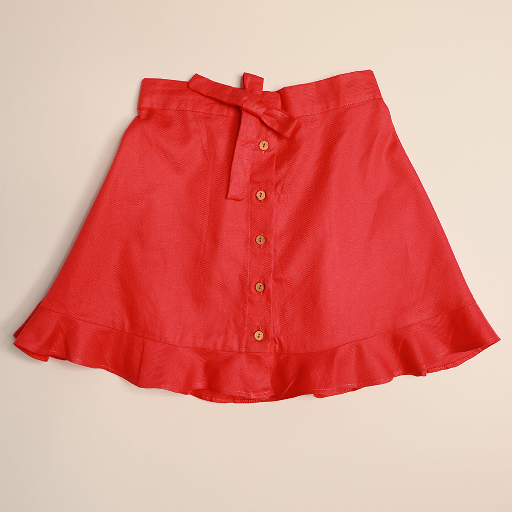 Gardinia Front open buttons cotton skirt with frilled hem and bow - Pink
