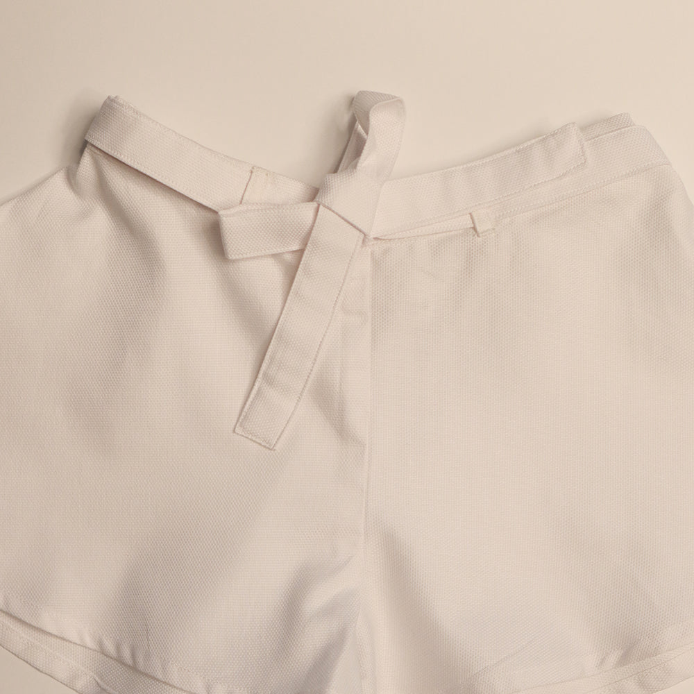 Gardinia Dobby cotton flared shorts with tie up belt - White