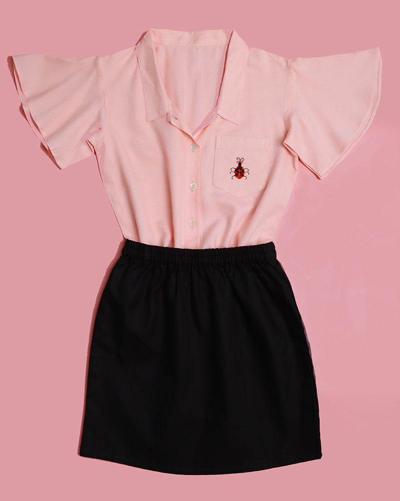 Gardinia Beetle embroidery statement collar cotton shirt - Pink